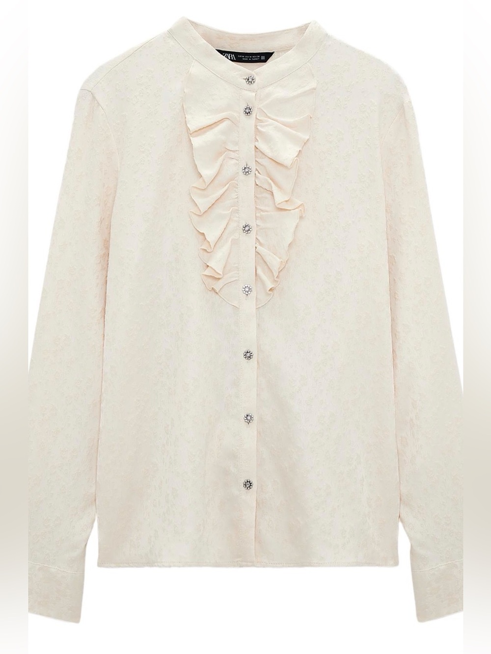ZARA jacquard ruffled romantic blouse with jewel buttons - Picture 2 of 10